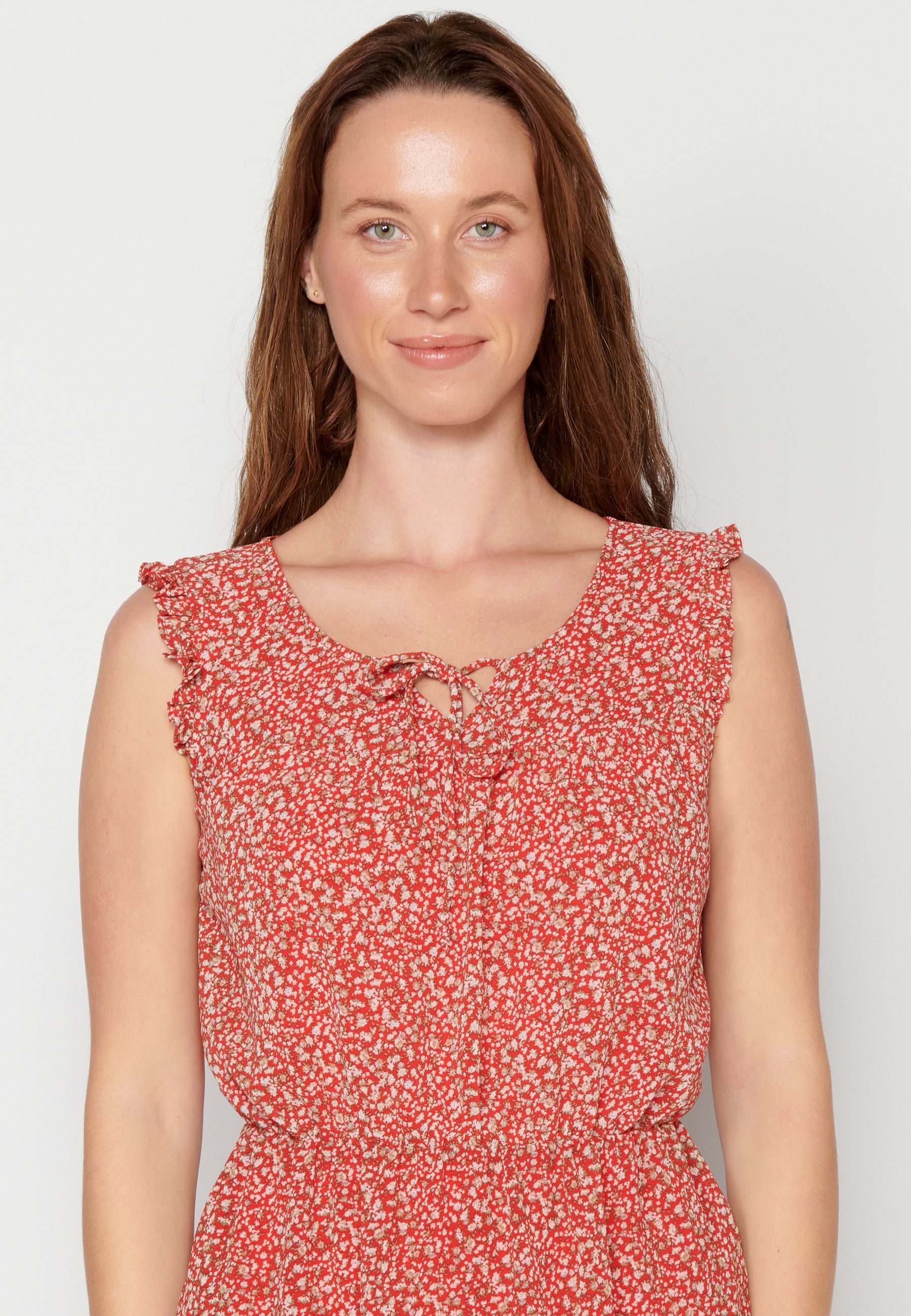 Vestido corto de manga corta ajustado en la cintura con estampado floral para mujer | moda actual