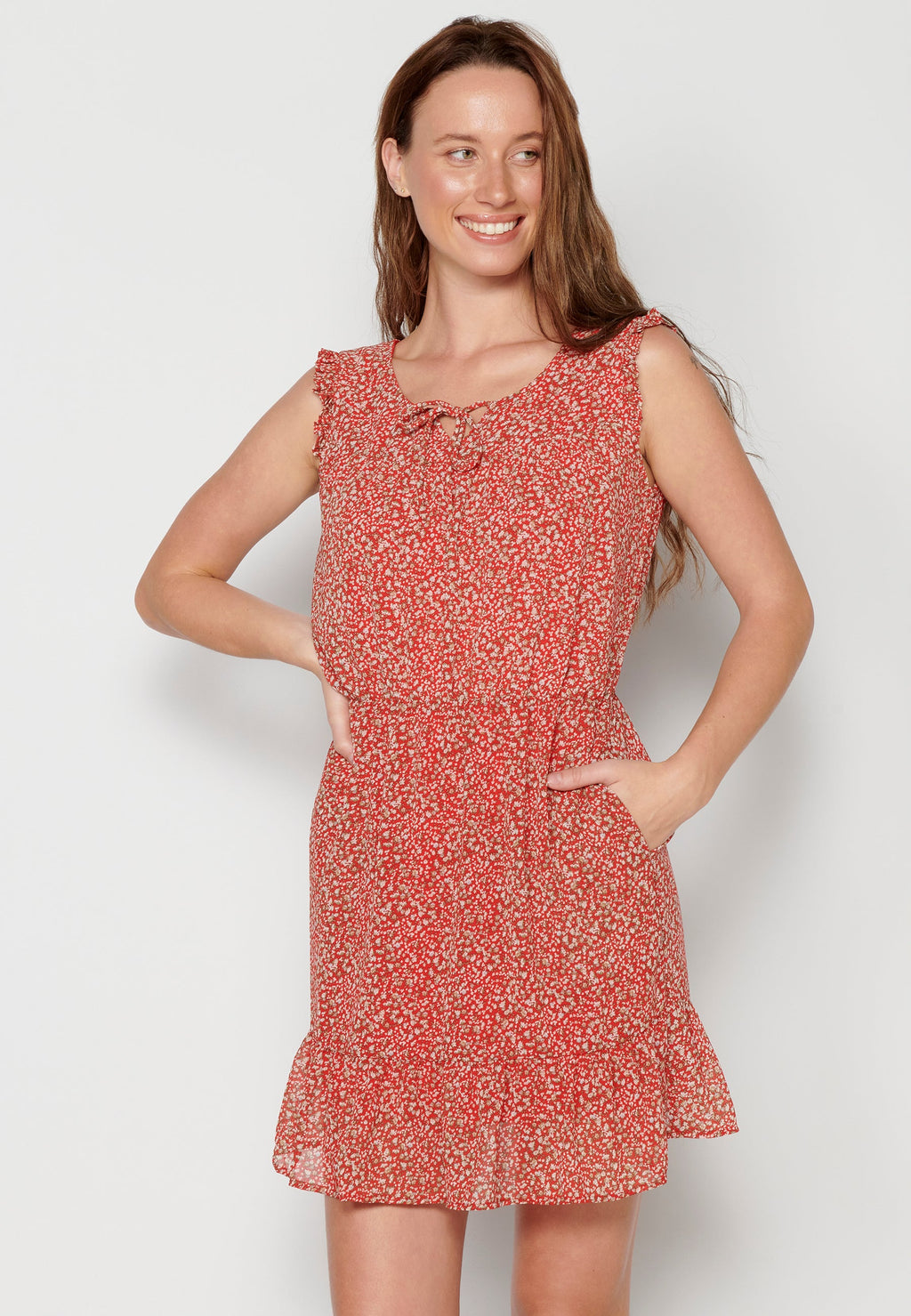 Vestido corto de manga corta ajustado en la cintura con estampado floral para mujer | moda actual