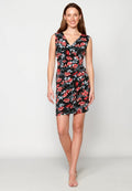 Vestido por encima de la rodilla sin mangas y escote de pico cruzado con estampado floral tropical | estilo y comodidad