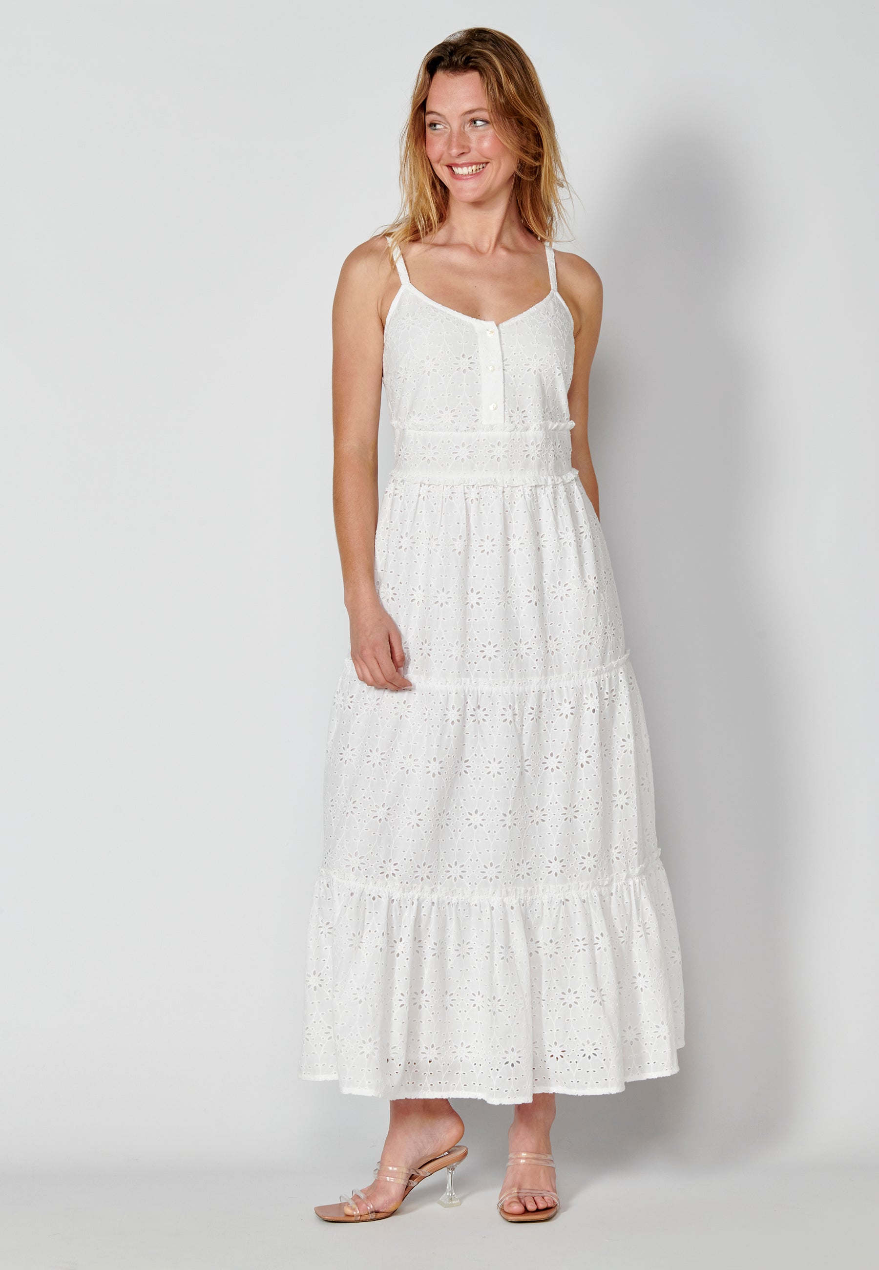 Vestido largo de tirantes de algodón para mujer | moda actual