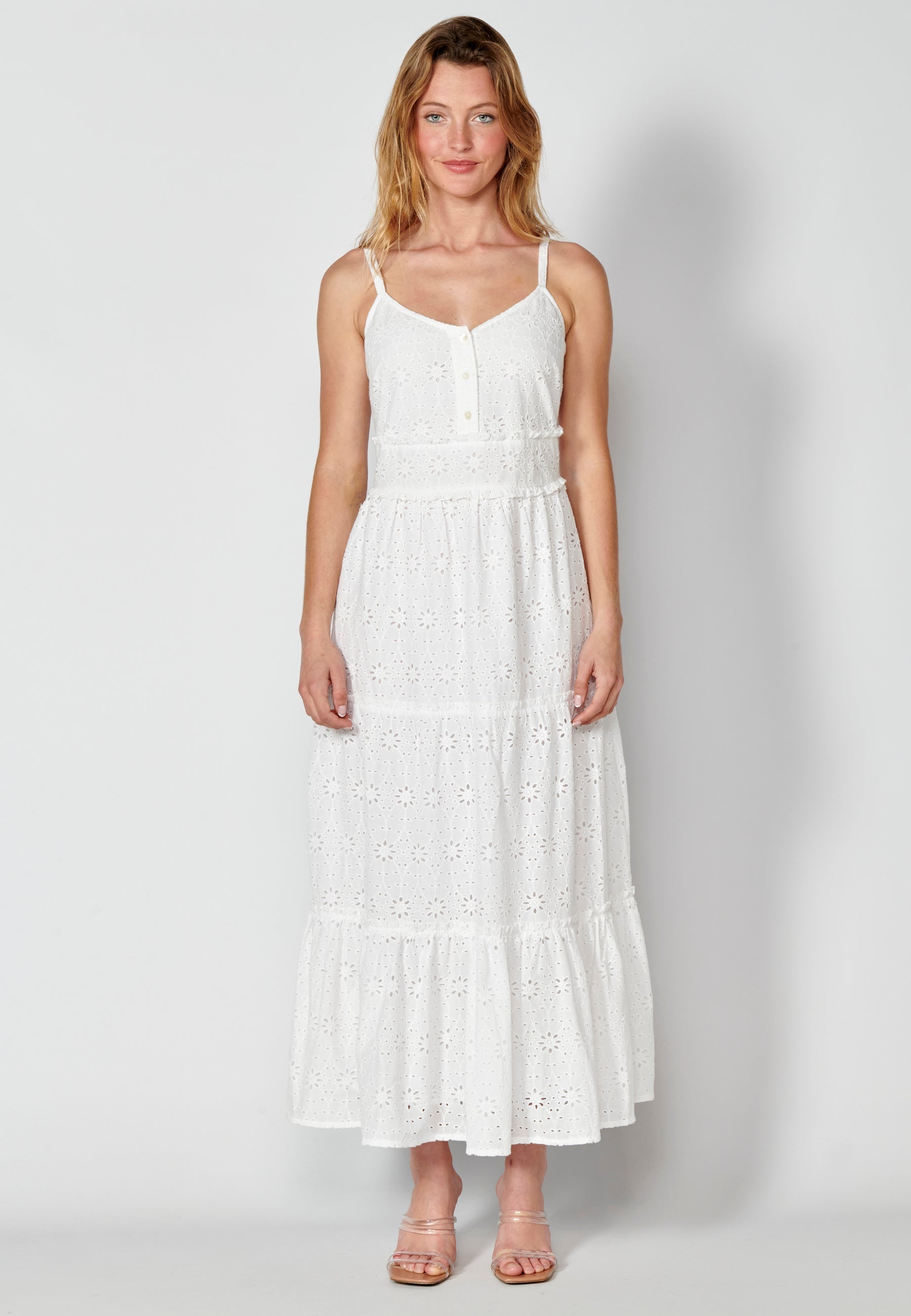 Vestido largo de tirantes de algodón para mujer | moda actual