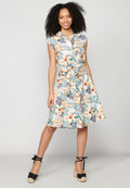 Vestido midi de manga corta estampado tropical floral para mujer | moda actual