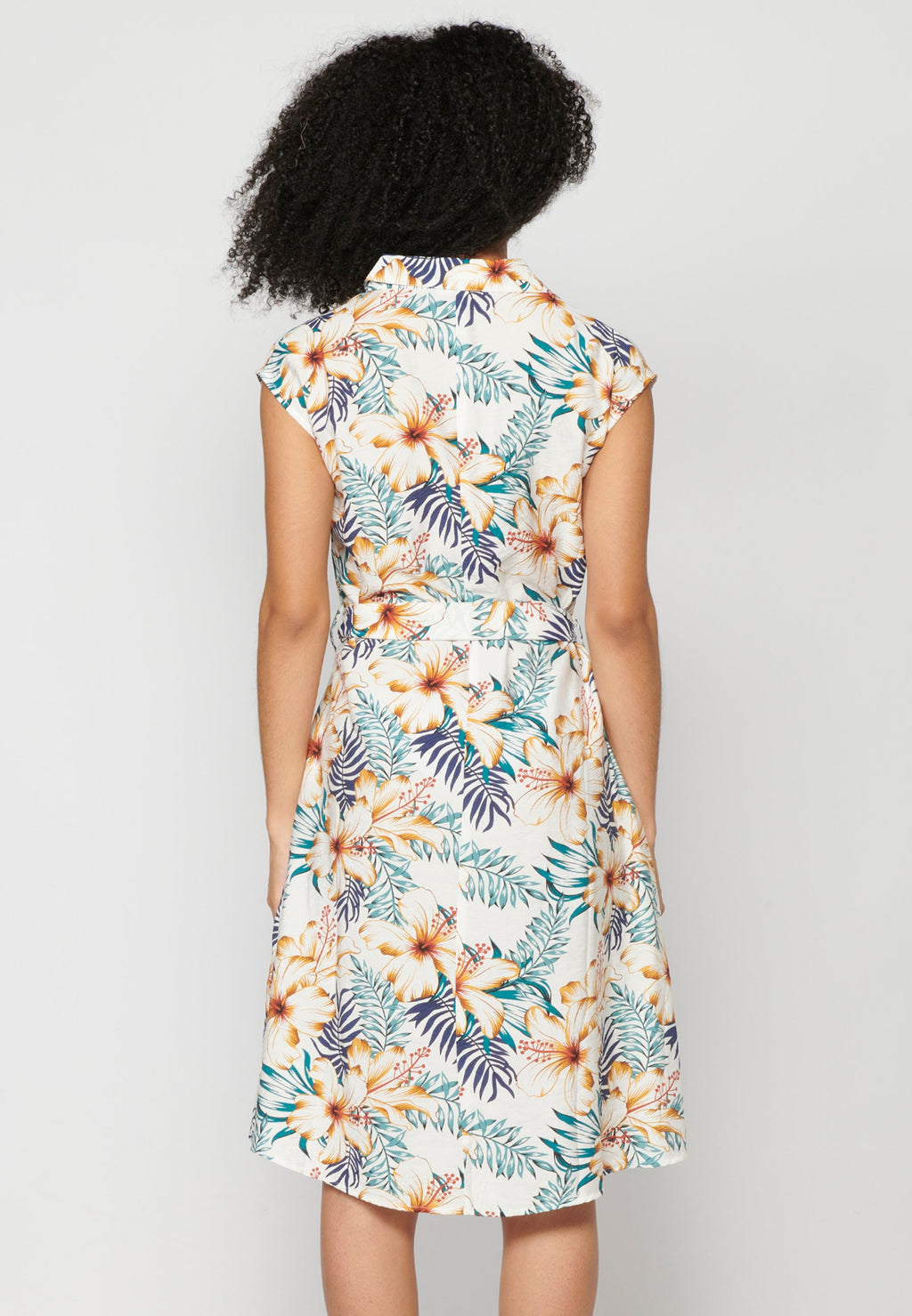 Vestido midi de manga corta estampado tropical floral para mujer | moda actual