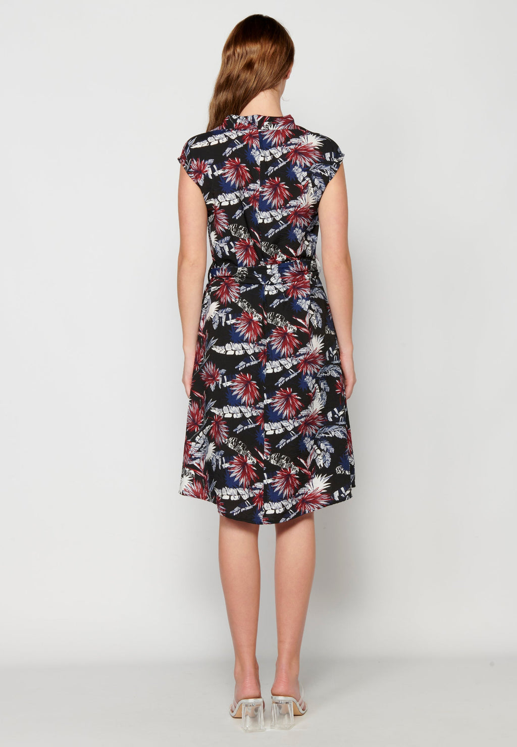 Vestido midi de manga corta estampado tropical floral para mujer | moda actual