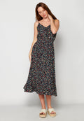 Vestido largo de tirantes con detalle de volantes estampado floral para mujer | moda actual