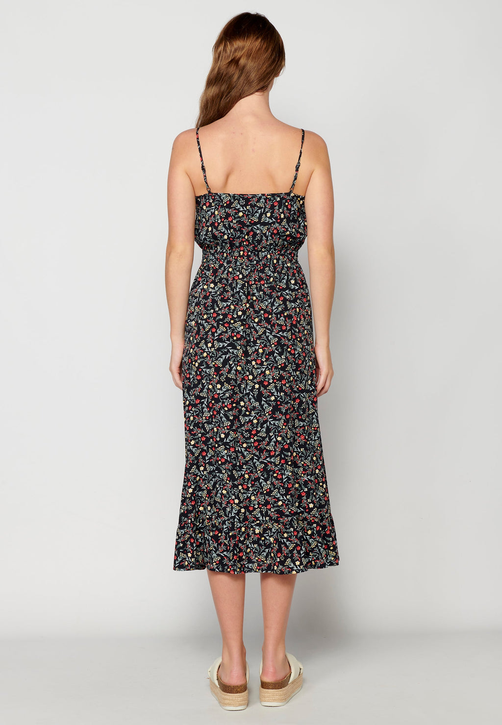 Vestido largo de tirantes con detalle de volantes estampado floral para mujer | moda actual