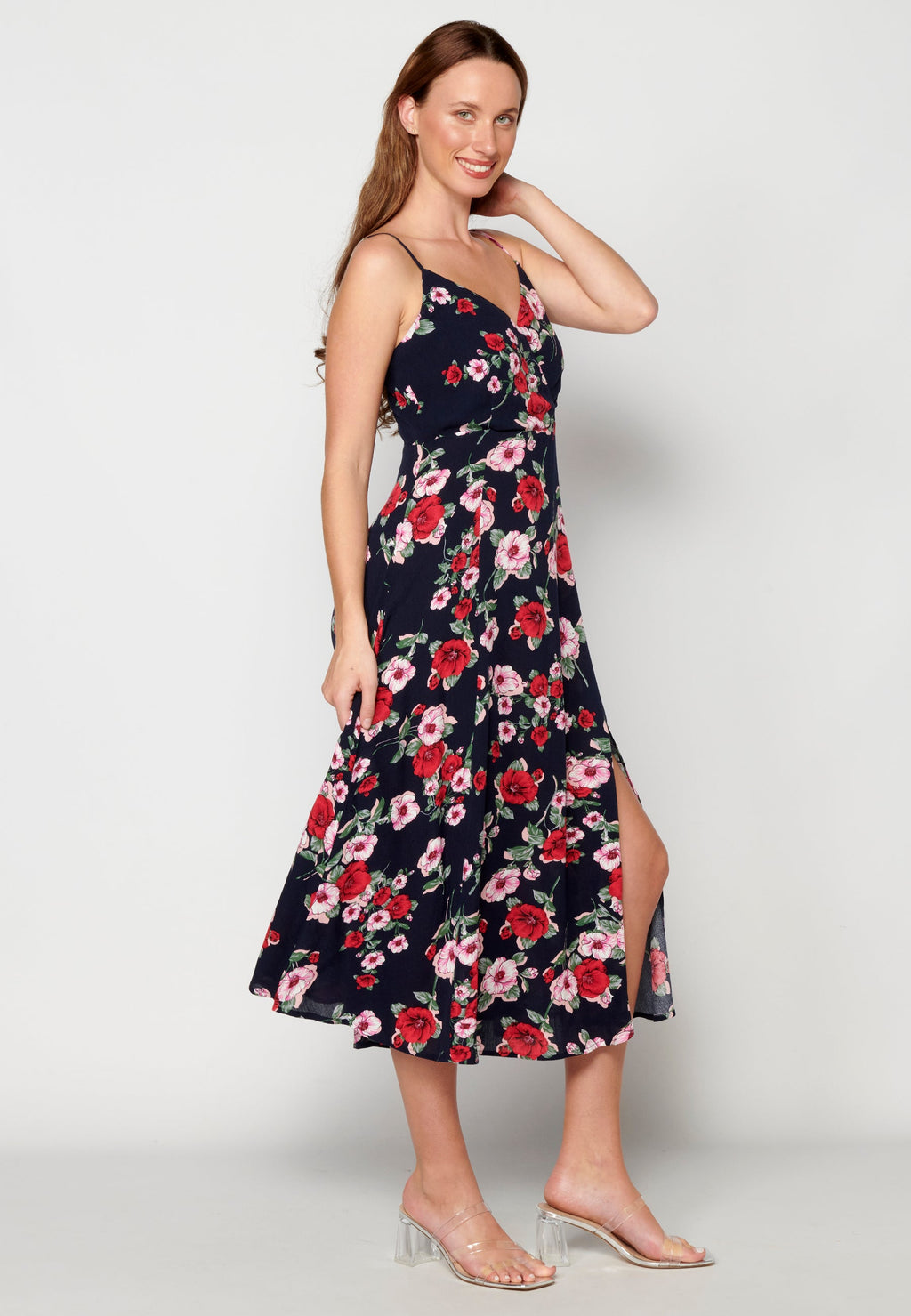 Vestido largo con abertura lateral estampado floral para mujer | moda actual