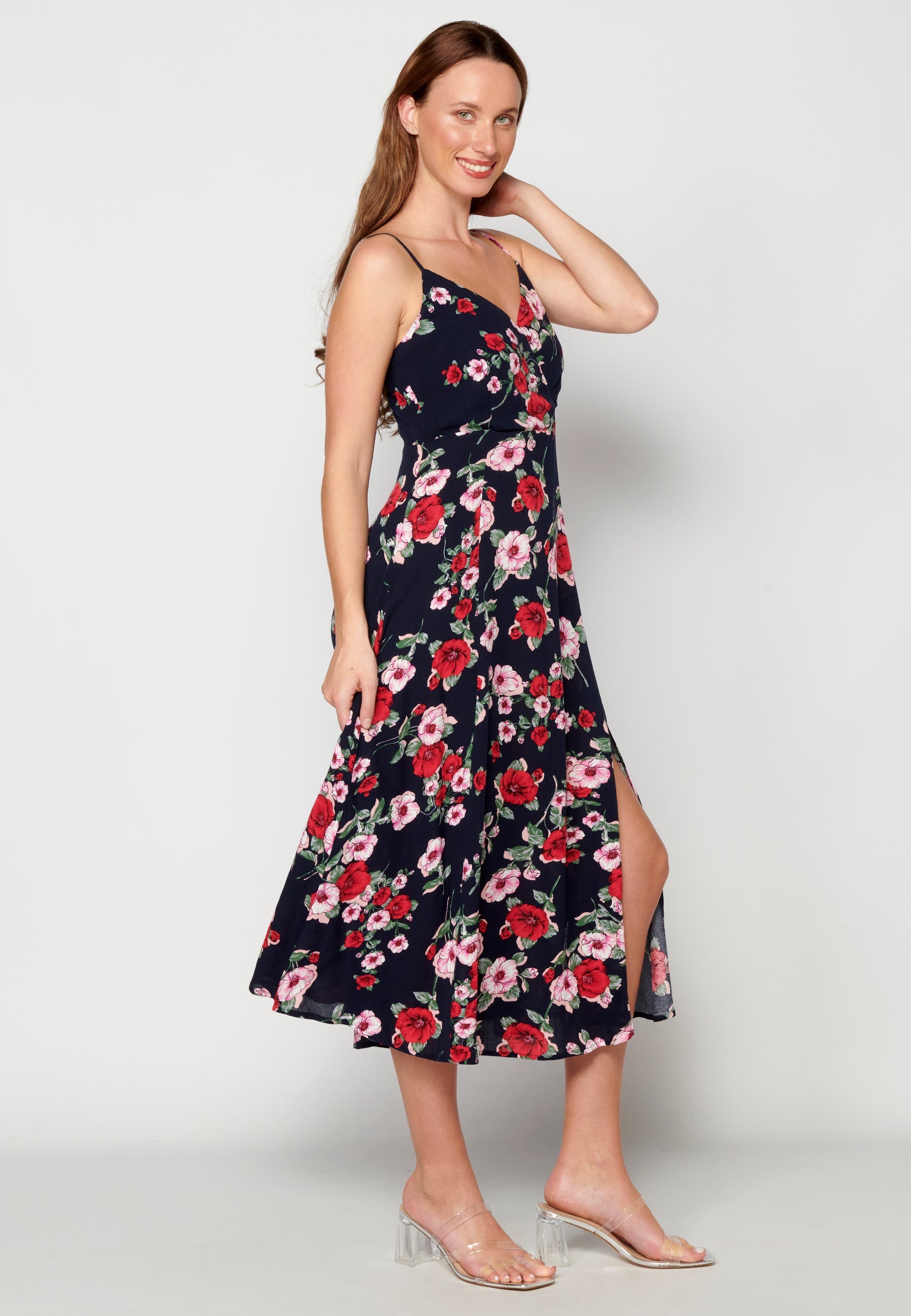 Vestido largo con abertura lateral estampado floral para mujer | moda actual