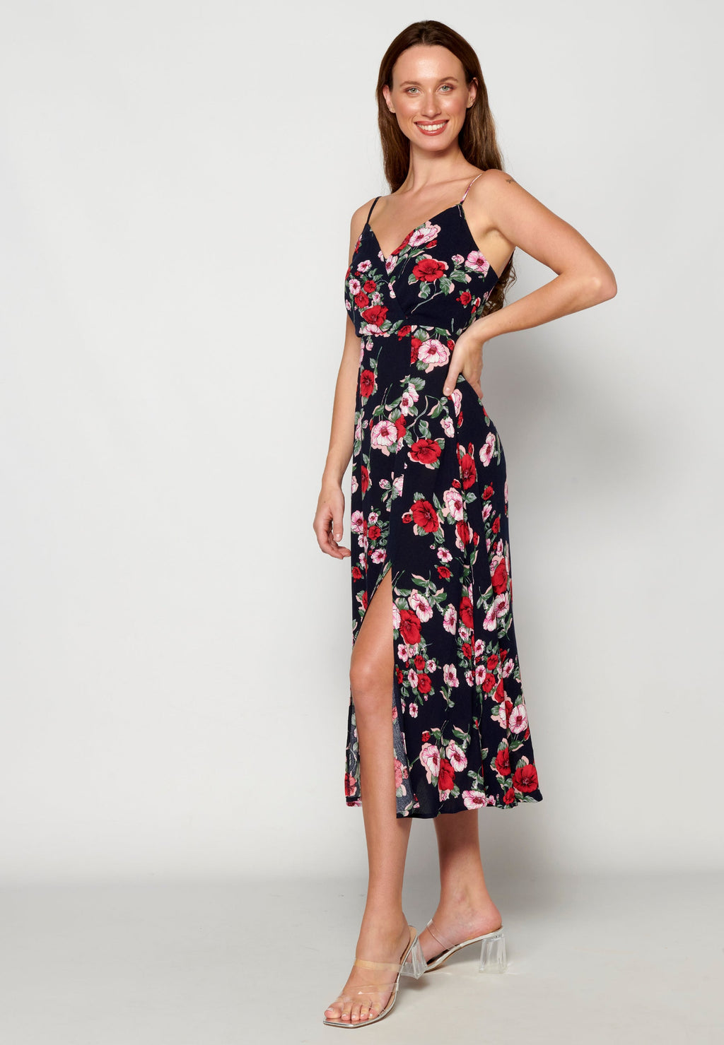 Vestido largo con abertura lateral estampado floral para mujer | moda actual