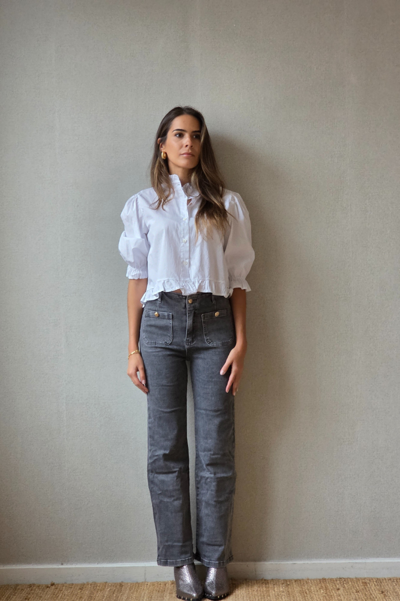 Vaquero gris con bolsillos delanteros wide-leg
