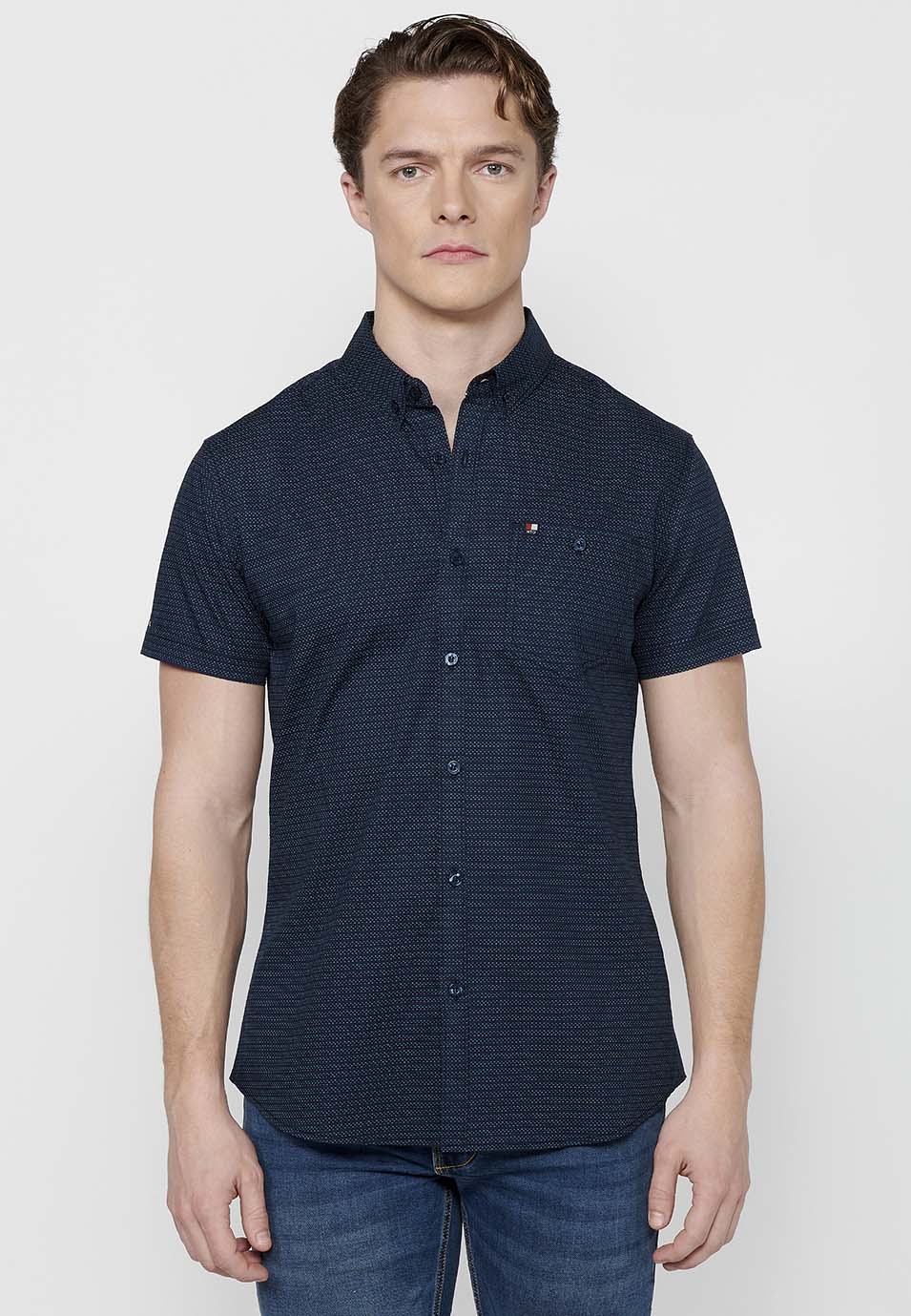 Camisa Hombre Manga Corta Algodón Micro Estampado con Bolsillo – Koroshi 2411CC32