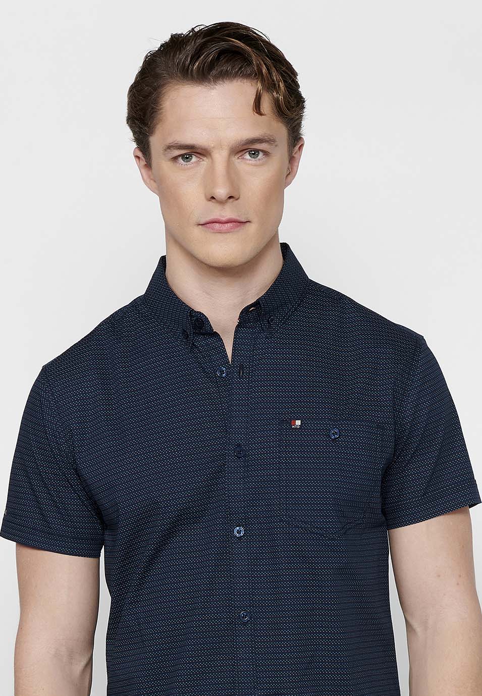 Camisa Hombre Manga Corta Algodón Micro Estampado con Bolsillo – Koroshi 2411CC32