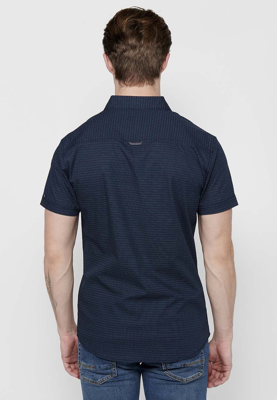 Camisa Hombre Manga Corta Algodón Micro Estampado con Bolsillo – Koroshi 2411CC32