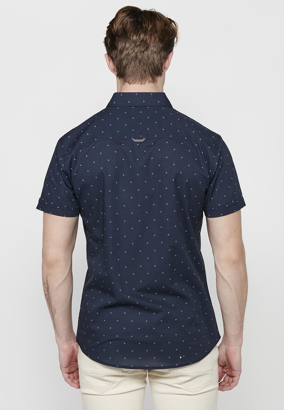 Camisa Hombre Manga Corta Algodón Micro Estampado con Bolsillo – Koroshi 2411CC32