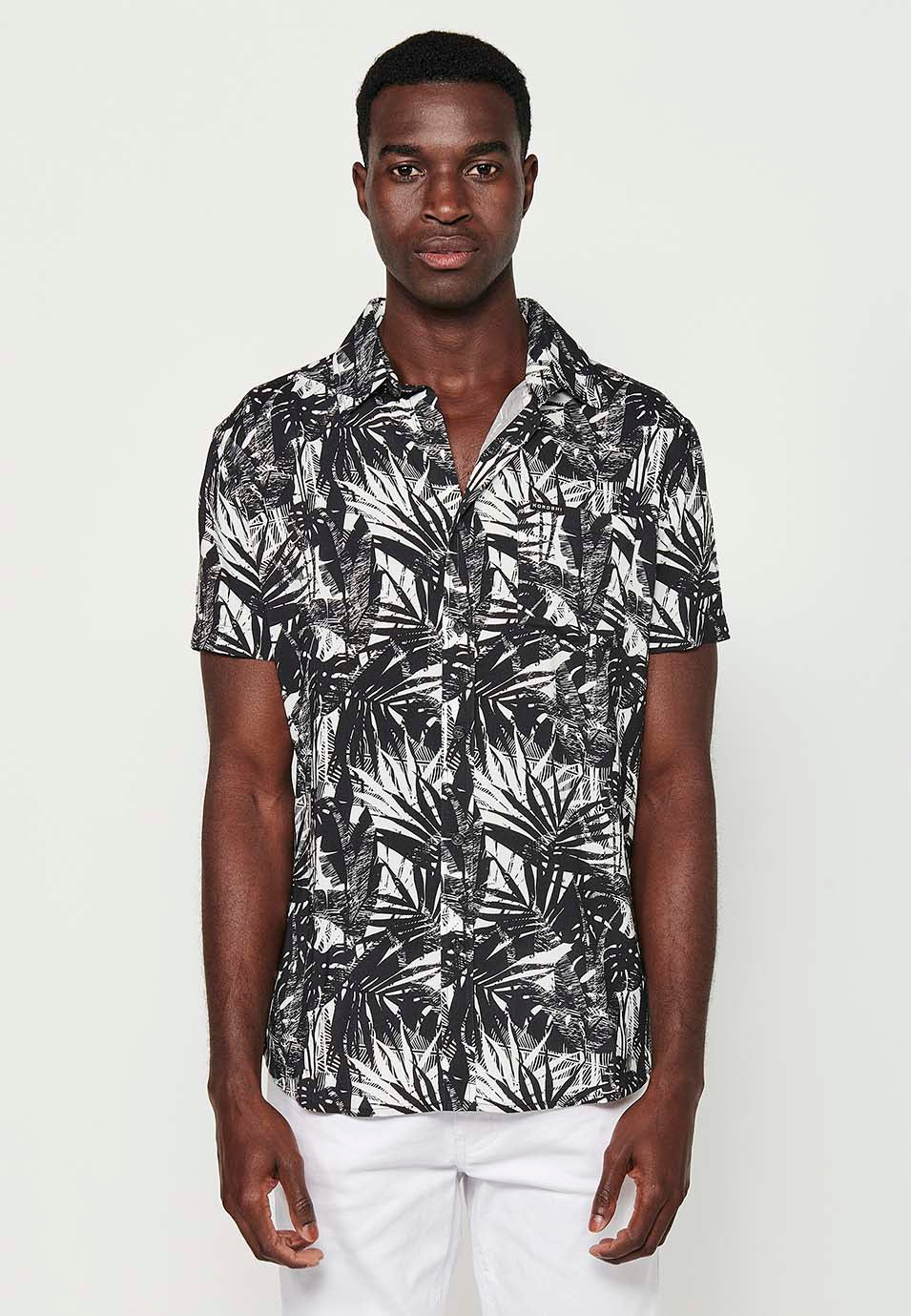 Camisa Hombre Manga Corta Estampado Tropical Cuello Cubano Viscosa – Koroshi 2411CC36