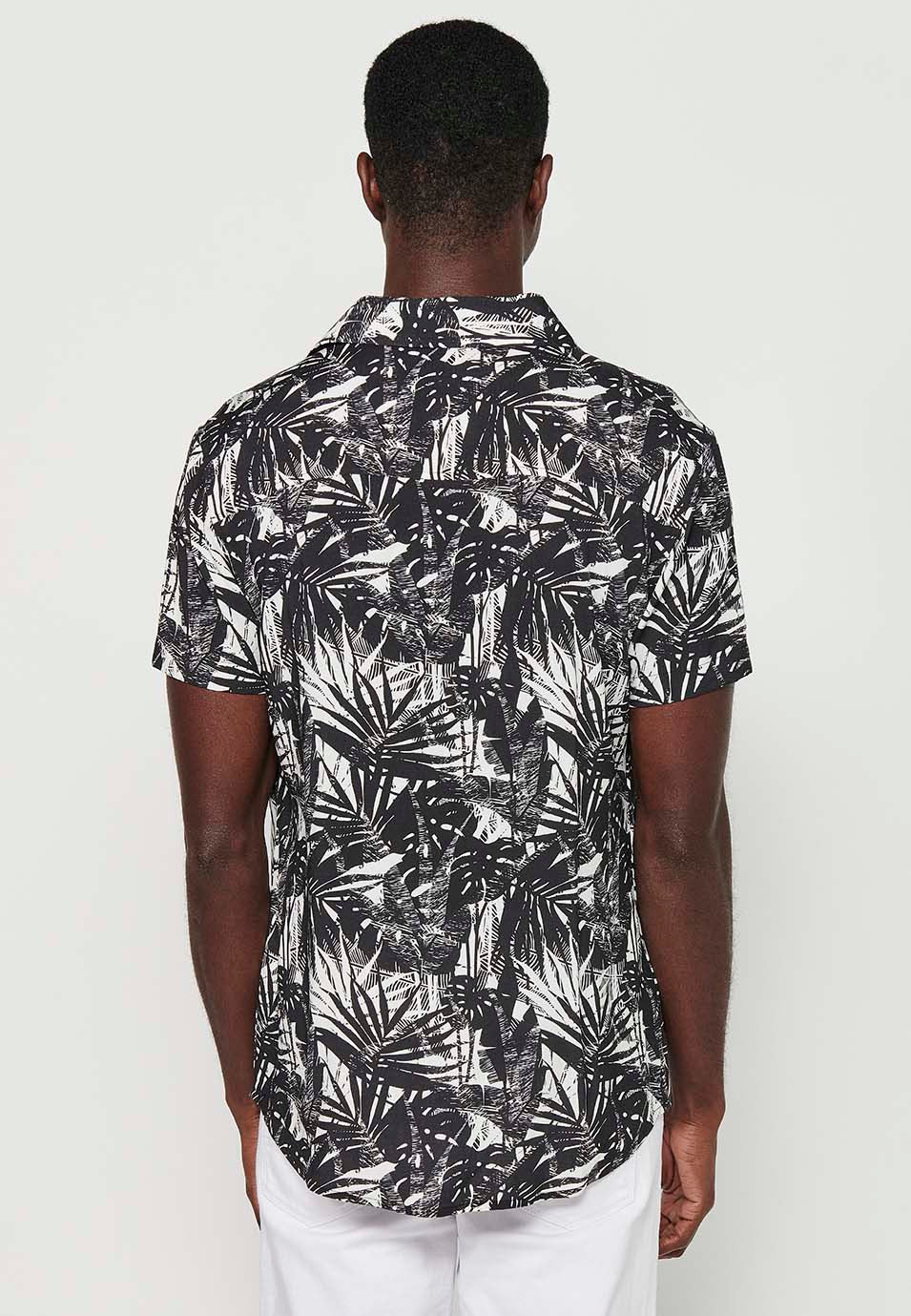 Camisa Hombre Manga Corta Estampado Tropical Cuello Cubano Viscosa – Koroshi 2411CC36