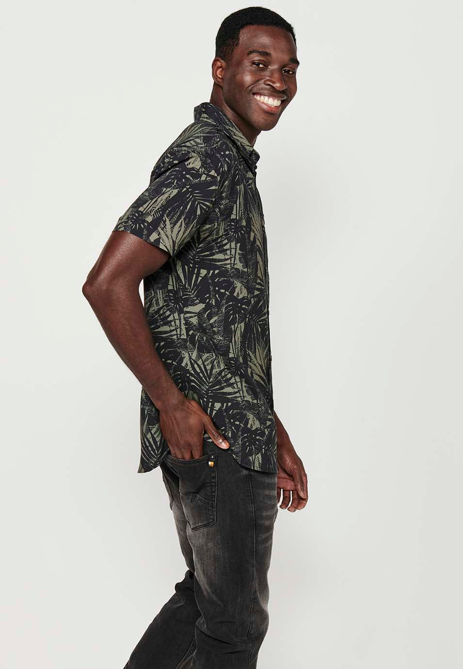 Camisa Hombre Manga Corta Estampado Tropical Cuello Cubano Viscosa – Koroshi 2411CC36