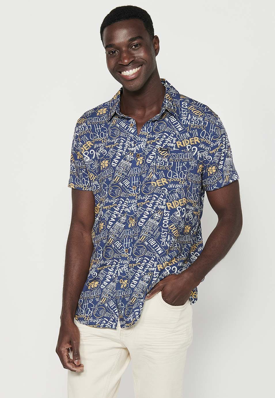 Camisa Hombre Manga Corta Estampado All-Over Viscosa – Koroshi 2411CC37