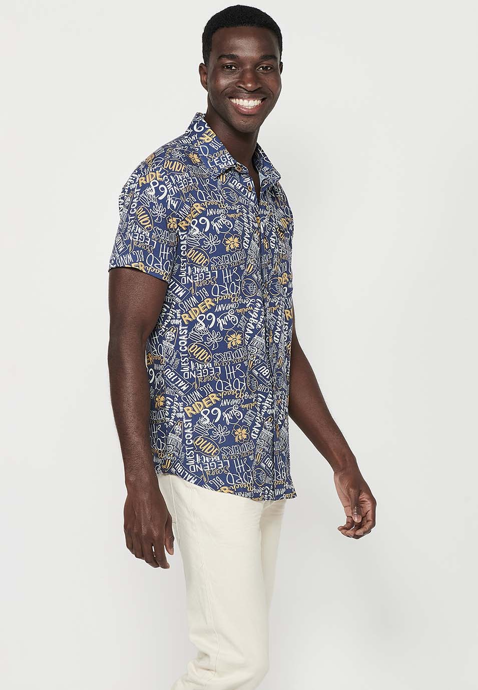 Camisa Hombre Manga Corta Estampado All-Over Viscosa – Koroshi 2411CC37