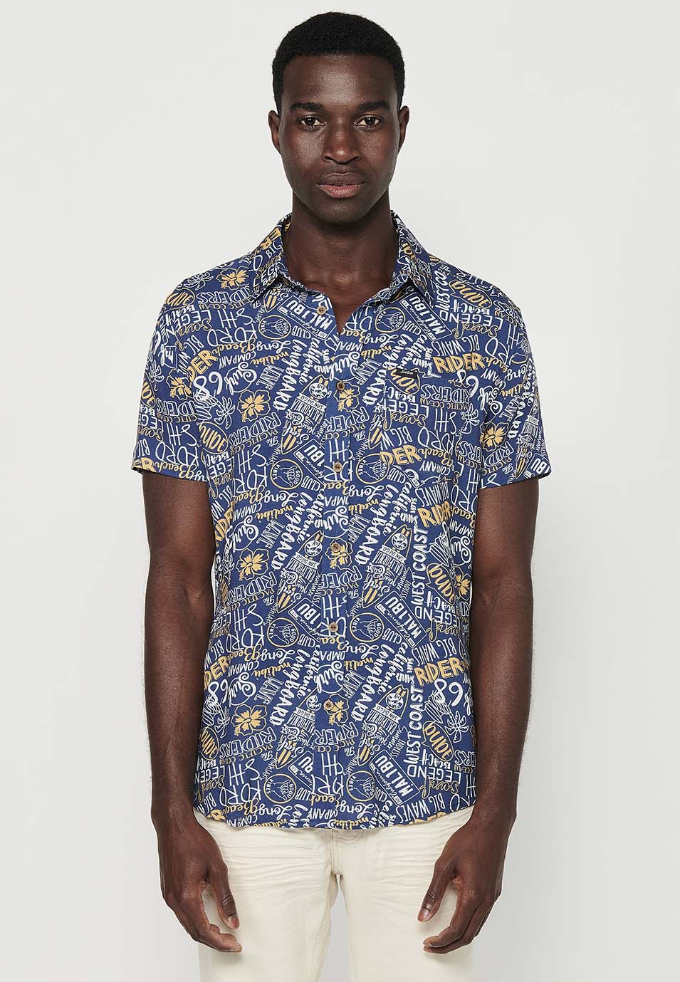 Camisa Hombre Manga Corta Estampado All-Over Viscosa – Koroshi 2411CC37