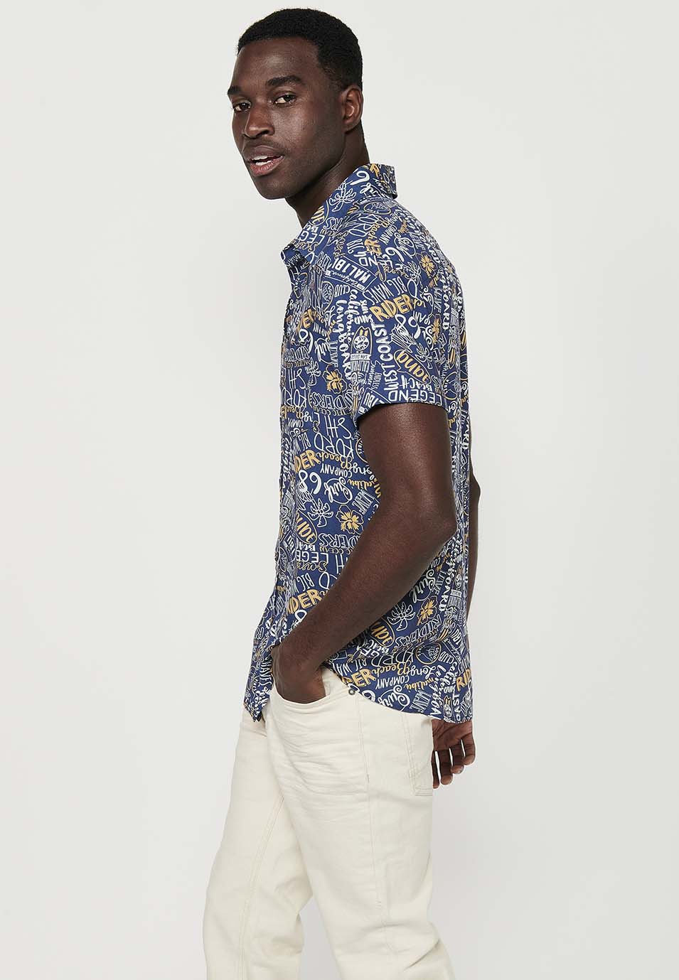 Camisa Hombre Manga Corta Estampado All-Over Viscosa – Koroshi 2411CC37