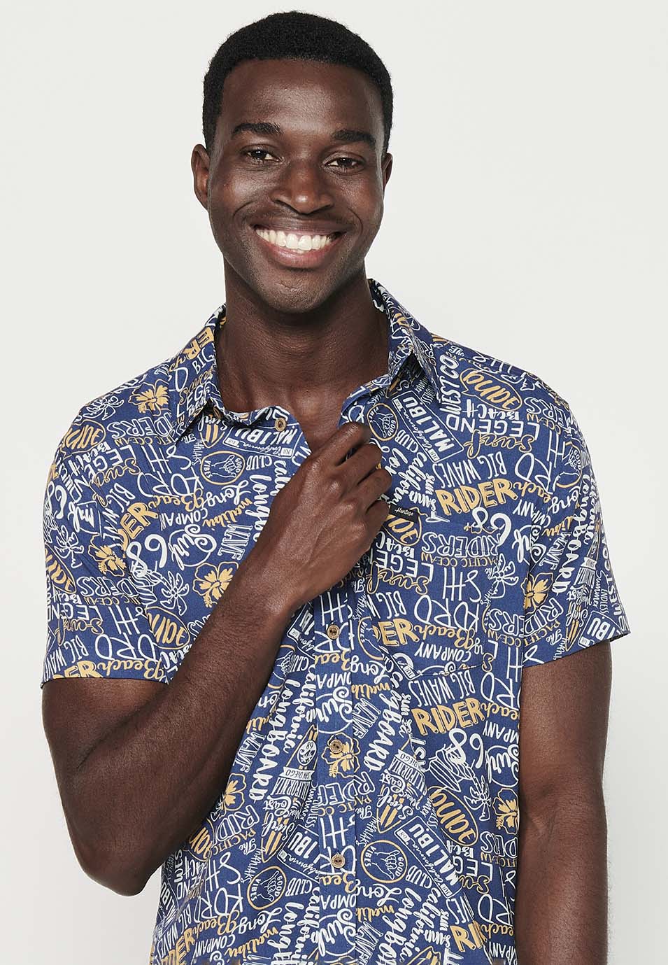 Camisa Hombre Manga Corta Estampado All-Over Viscosa – Koroshi 2411CC37