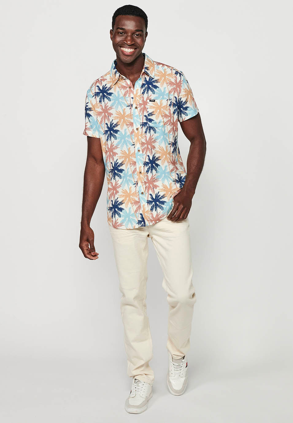 Camisa Hombre Manga Corta Estampado All-Over Viscosa – Koroshi 2411CC37