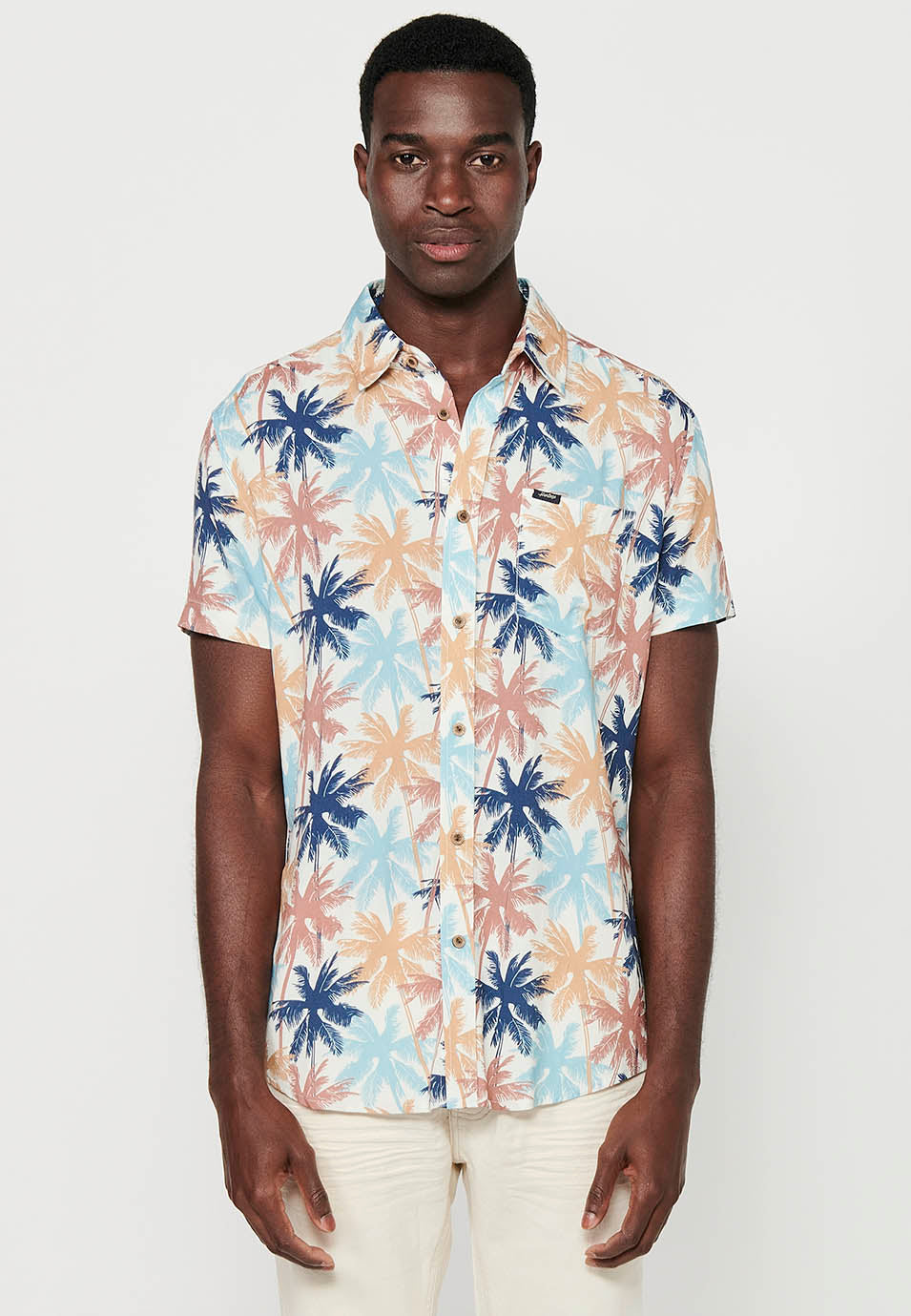 Camisa Hombre Manga Corta Estampado All-Over Viscosa – Koroshi 2411CC37