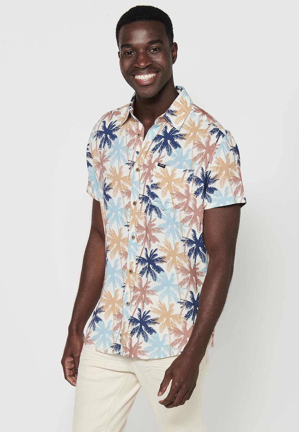 Camisa Hombre Manga Corta Estampado All-Over Viscosa – Koroshi 2411CC37