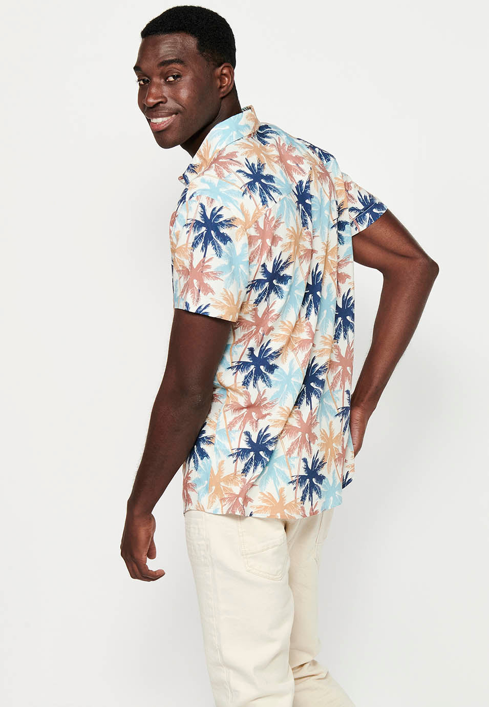 Camisa Hombre Manga Corta Estampado All-Over Viscosa – Koroshi 2411CC37