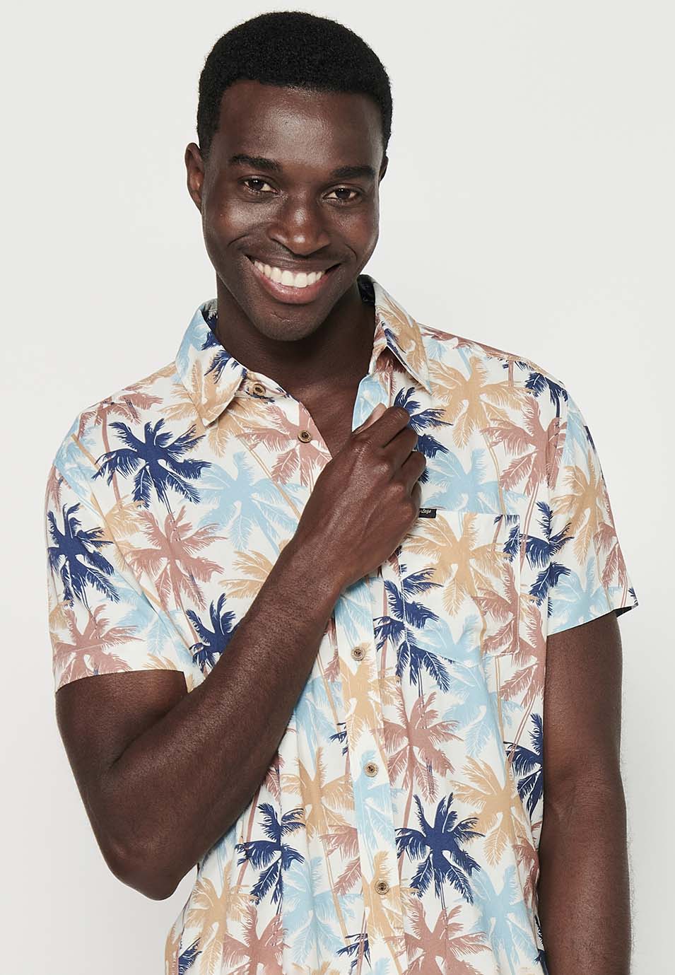 Camisa Hombre Manga Corta Estampado All-Over Viscosa – Koroshi 2411CC37