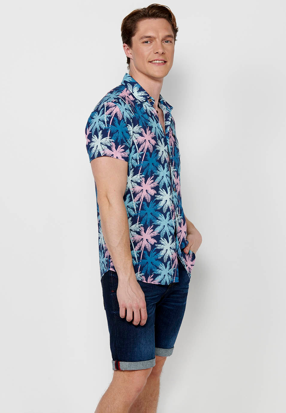 Camisa Hombre Manga Corta Estampado All-Over Viscosa – Koroshi 2411CC37