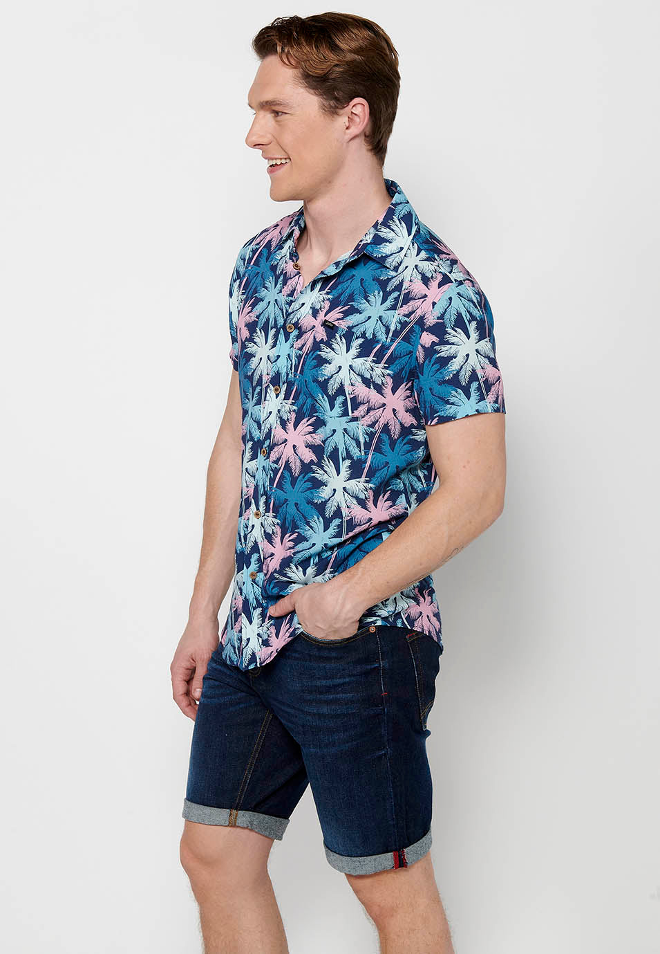 Camisa Hombre Manga Corta Estampado All-Over Viscosa – Koroshi 2411CC37
