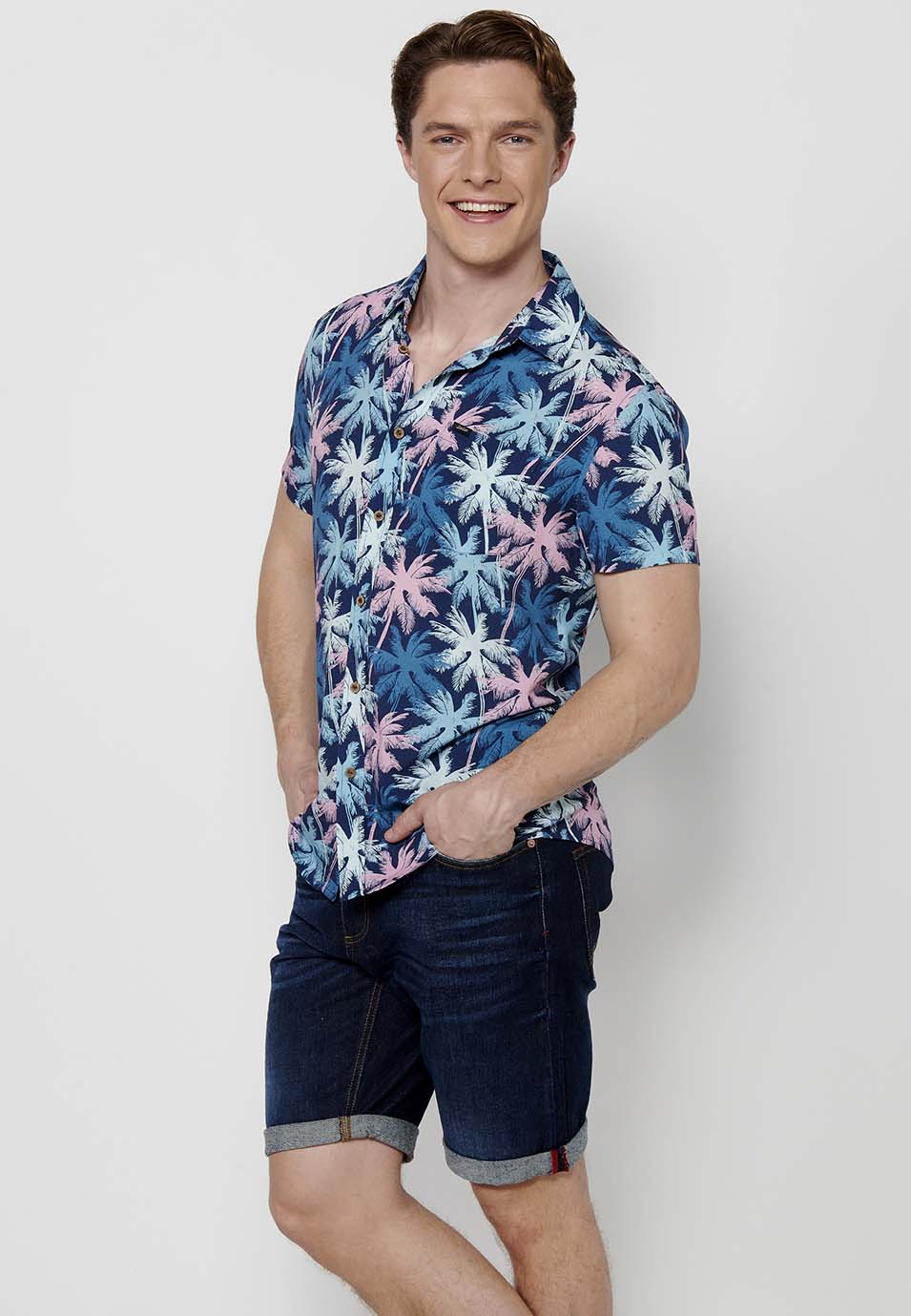 Camisa Hombre Manga Corta Estampado All-Over Viscosa – Koroshi 2411CC37