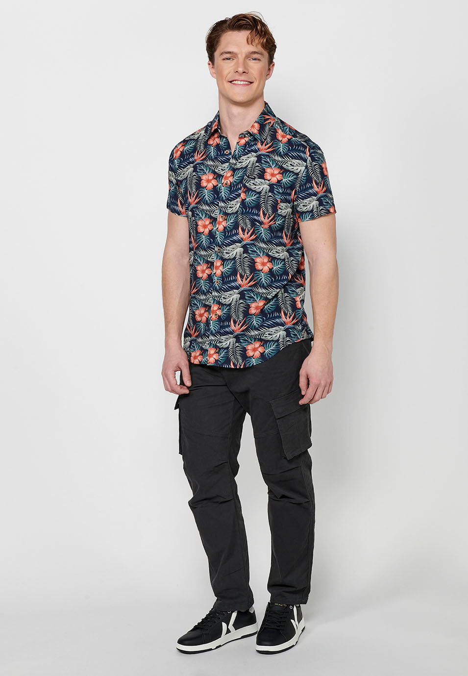 Camisa Hombre Manga Corta Estampado All-Over Viscosa – Koroshi 2411CC37