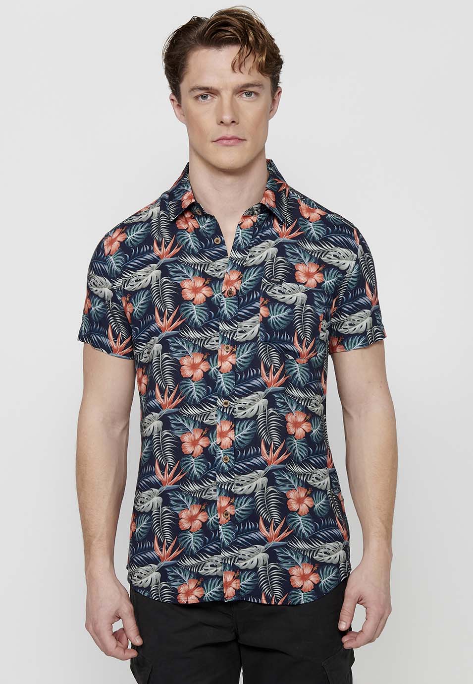 Camisa Hombre Manga Corta Estampado All-Over Viscosa – Koroshi 2411CC37