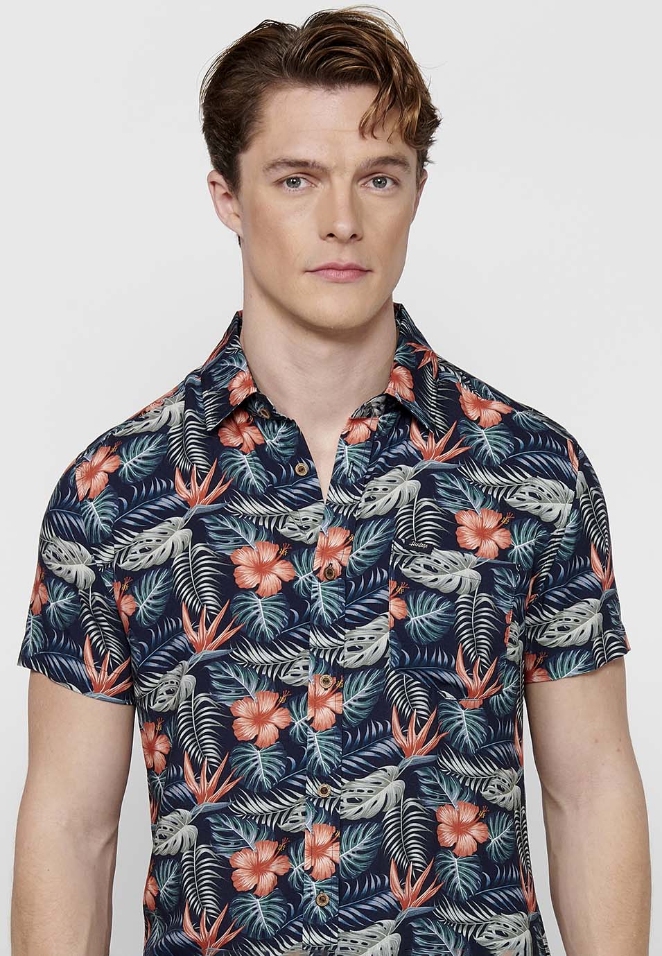 Camisa Hombre Manga Corta Estampado All-Over Viscosa – Koroshi 2411CC37