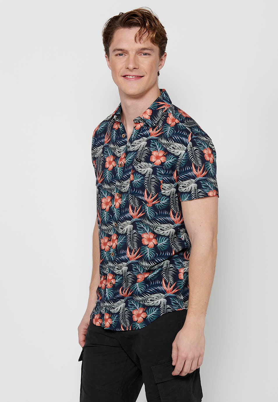 Camisa Hombre Manga Corta Estampado All-Over Viscosa – Koroshi 2411CC37
