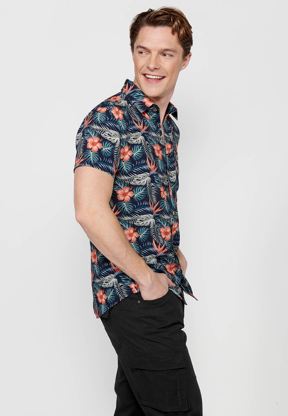 Camisa Hombre Manga Corta Estampado All-Over Viscosa – Koroshi 2411CC37