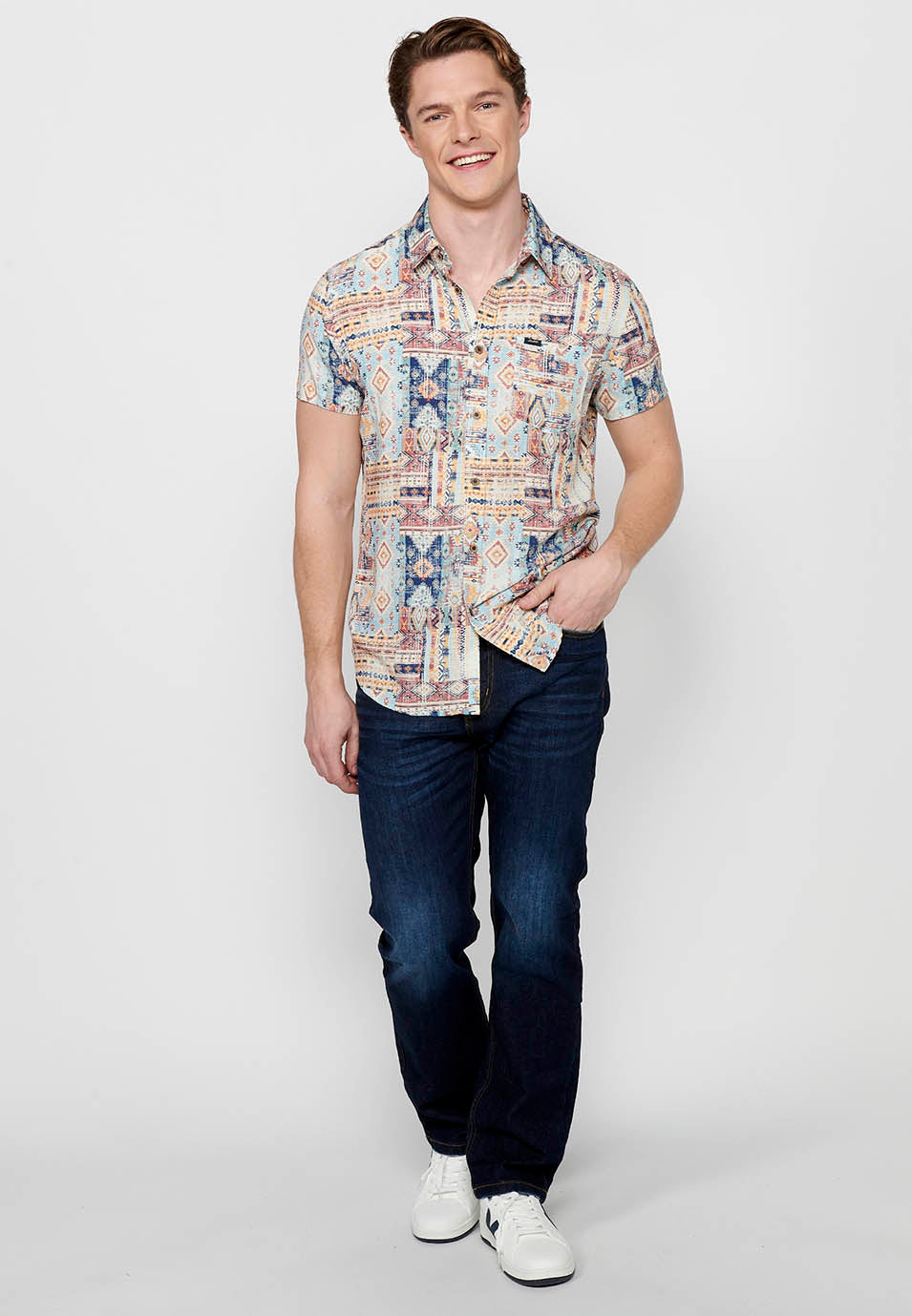 Camisa Hombre Manga Corta Estampado All-Over Viscosa – Koroshi 2411CC37