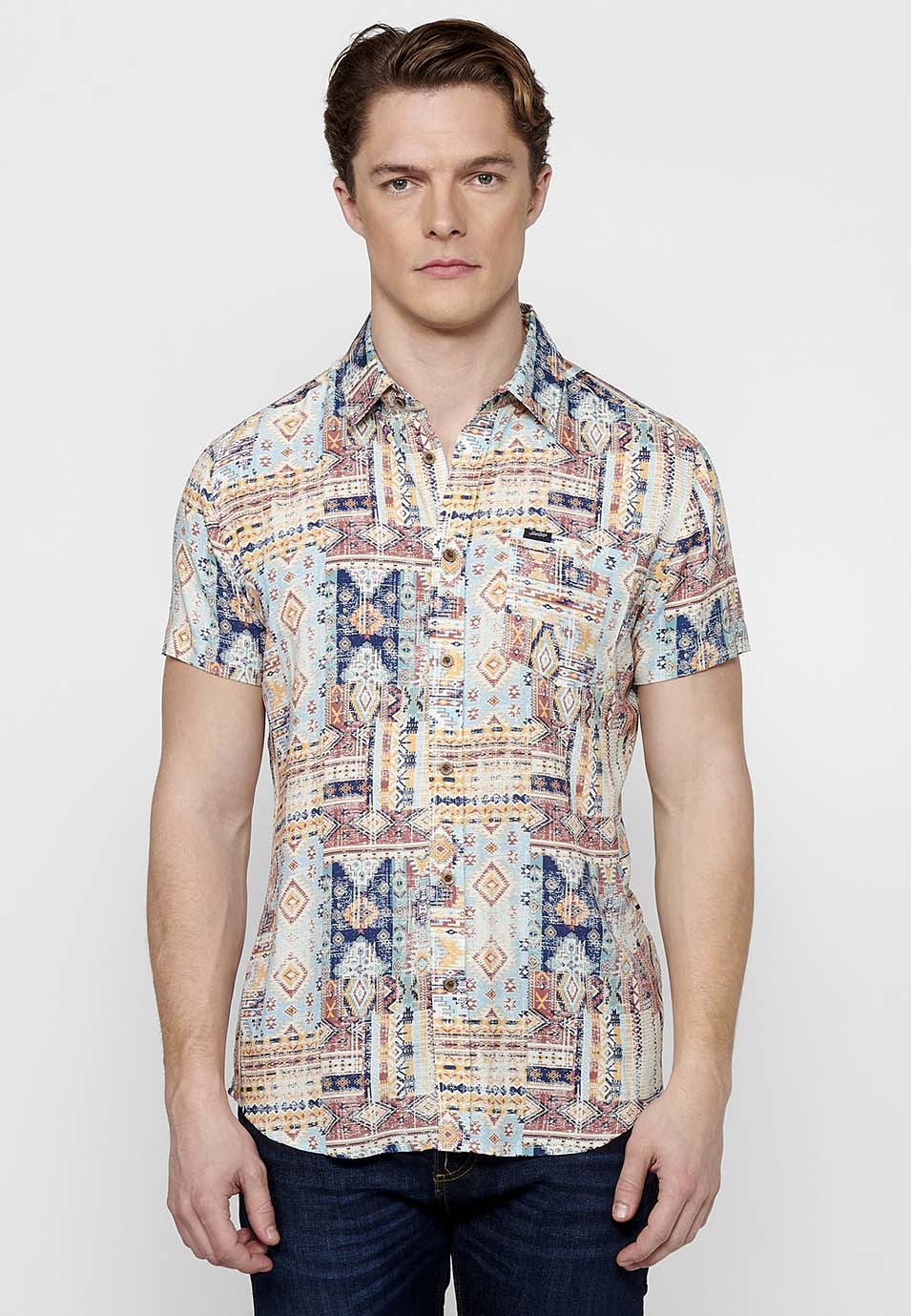 Camisa Hombre Manga Corta Estampado All-Over Viscosa – Koroshi 2411CC37