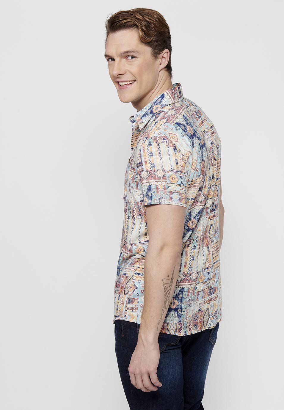 Camisa Hombre Manga Corta Estampado All-Over Viscosa – Koroshi 2411CC37