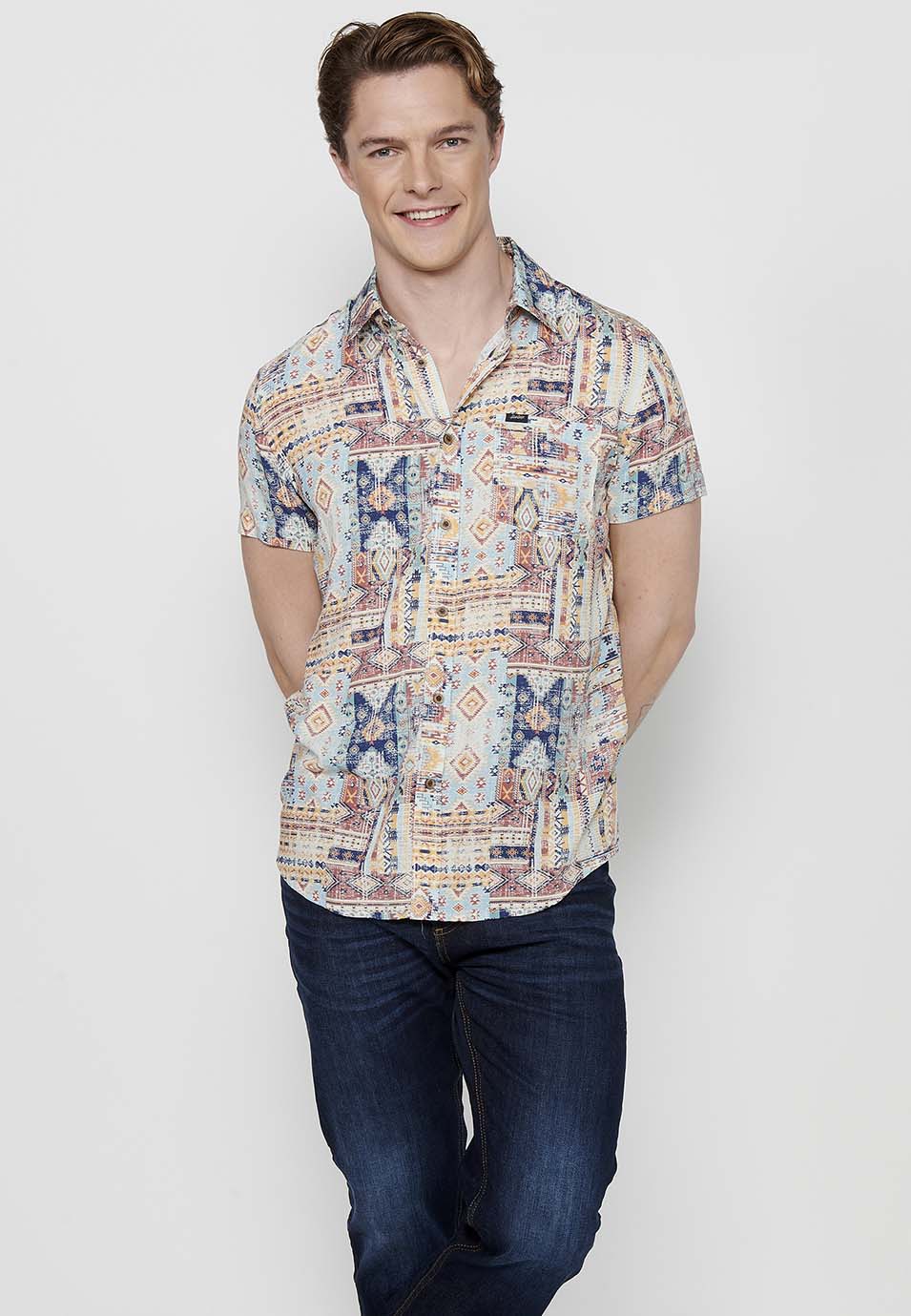 Camisa Hombre Manga Corta Estampado All-Over Viscosa – Koroshi 2411CC37