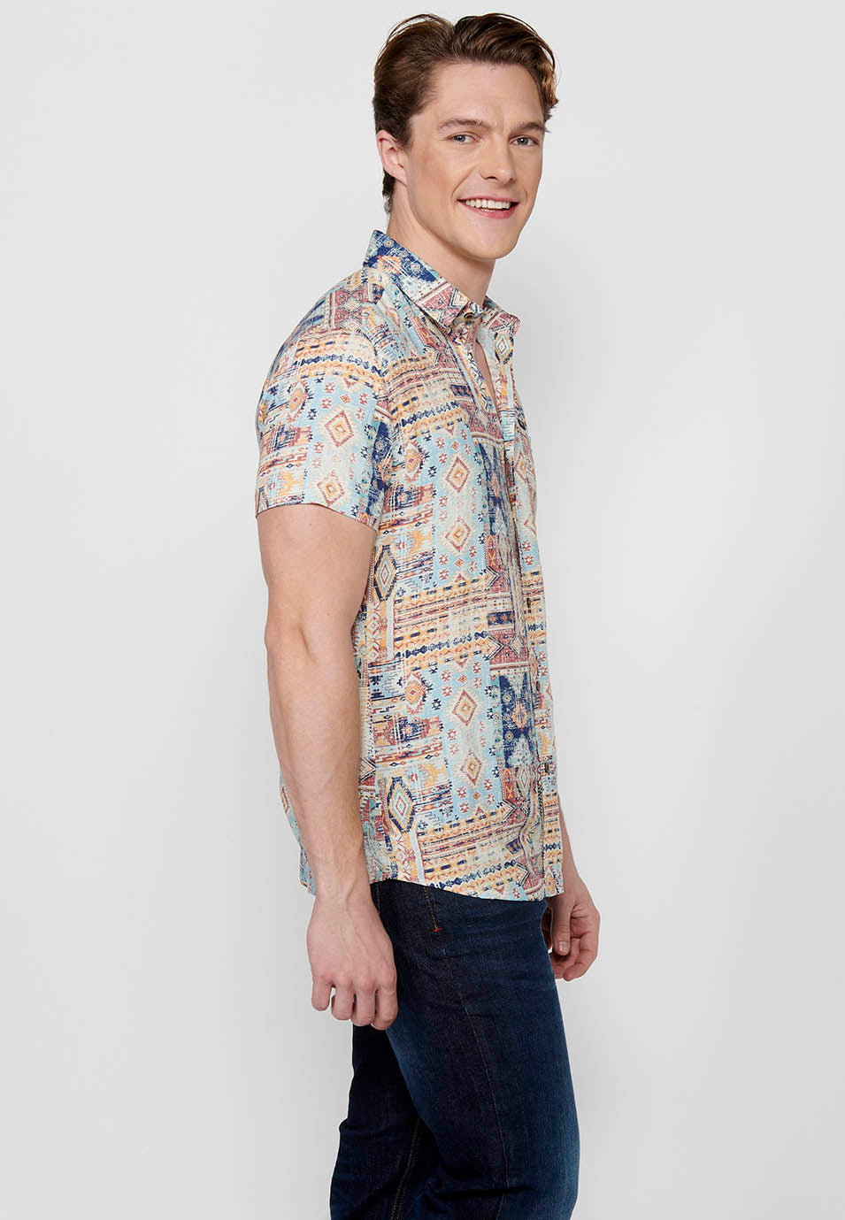 Camisa Hombre Manga Corta Estampado All-Over Viscosa – Koroshi 2411CC37