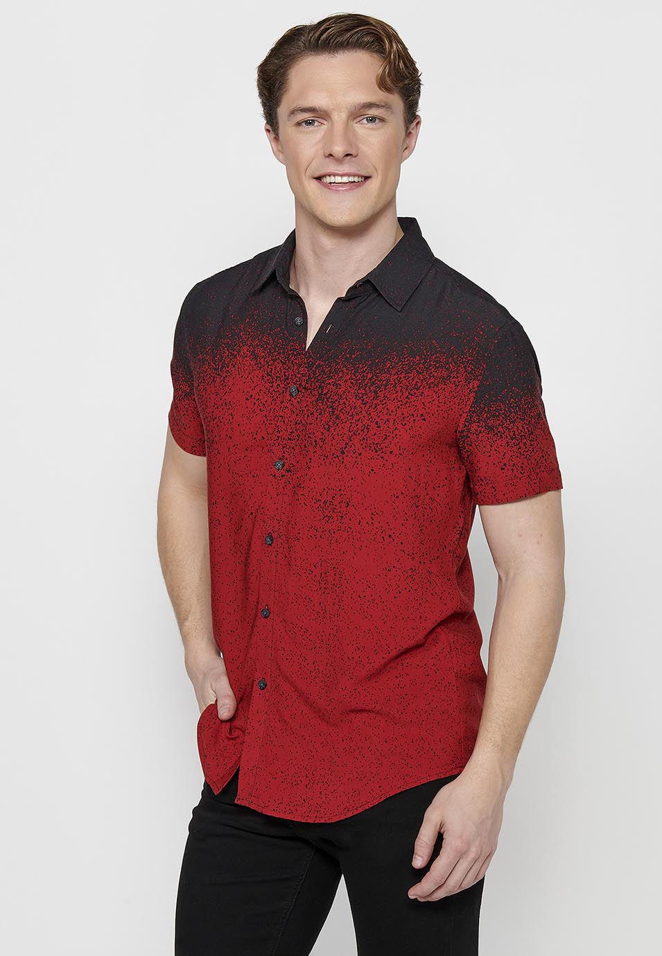 Camisa Hombre Manga Corta Estampado Degradado Viscosa – Koroshi 2411CC41