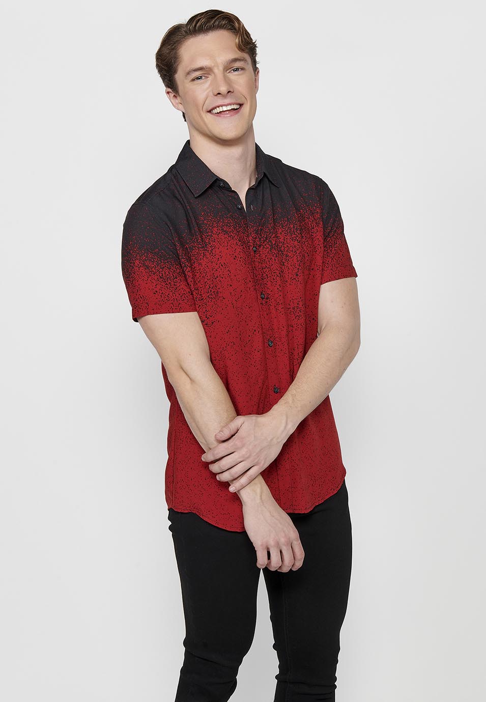 Camisa Hombre Manga Corta Estampado Degradado Viscosa – Koroshi 2411CC41