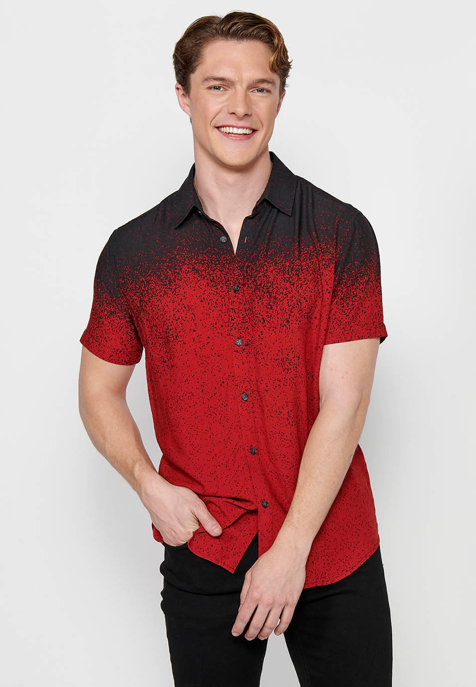 Camisa Hombre Manga Corta Estampado Degradado Viscosa – Koroshi 2411CC41