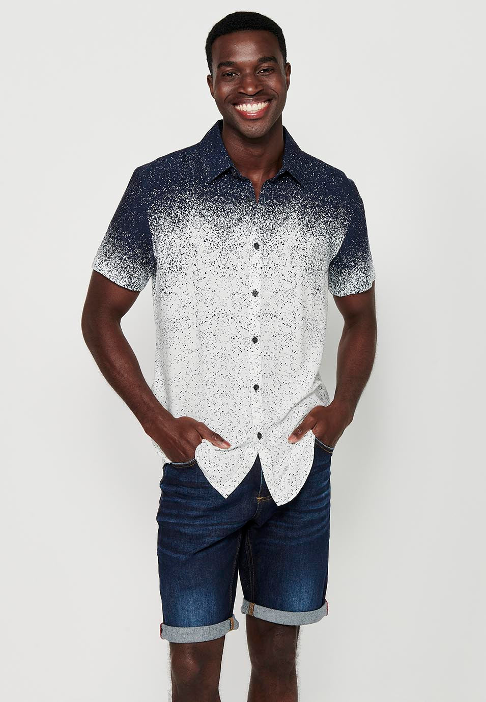Camisa Hombre Manga Corta Estampado Degradado Viscosa – Koroshi 2411CC41