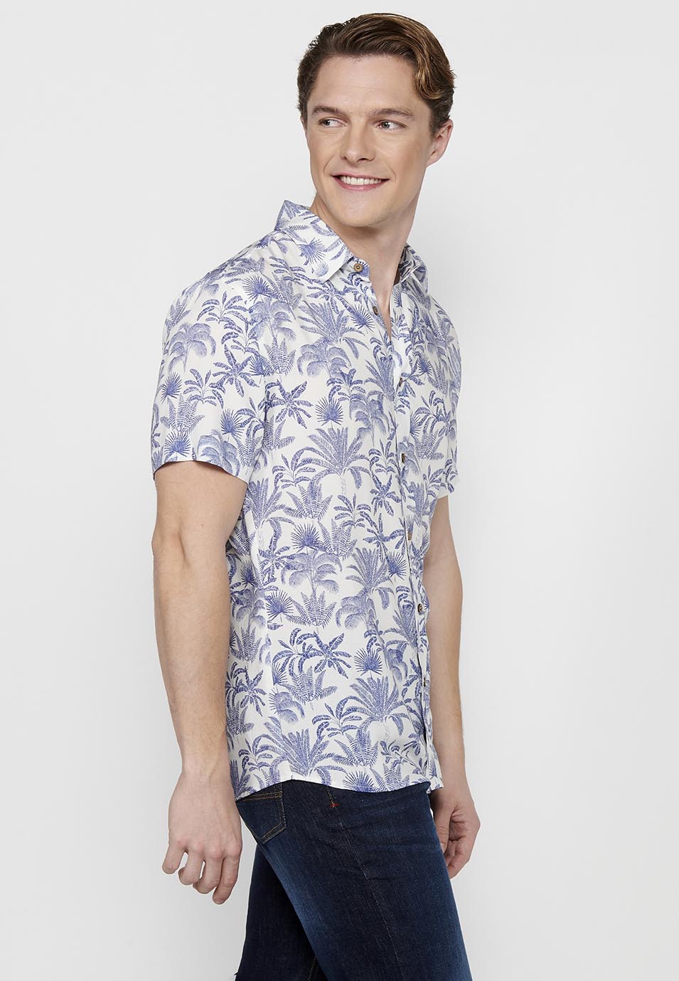 Camisa Hombre Manga Corta Estampado Palmeras Viscosa – Koroshi 2411CC44
