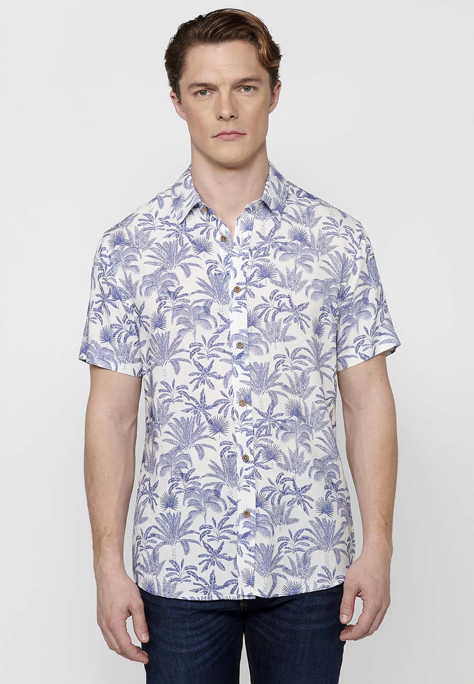 Camisa Hombre Manga Corta Estampado Palmeras Viscosa – Koroshi 2411CC44